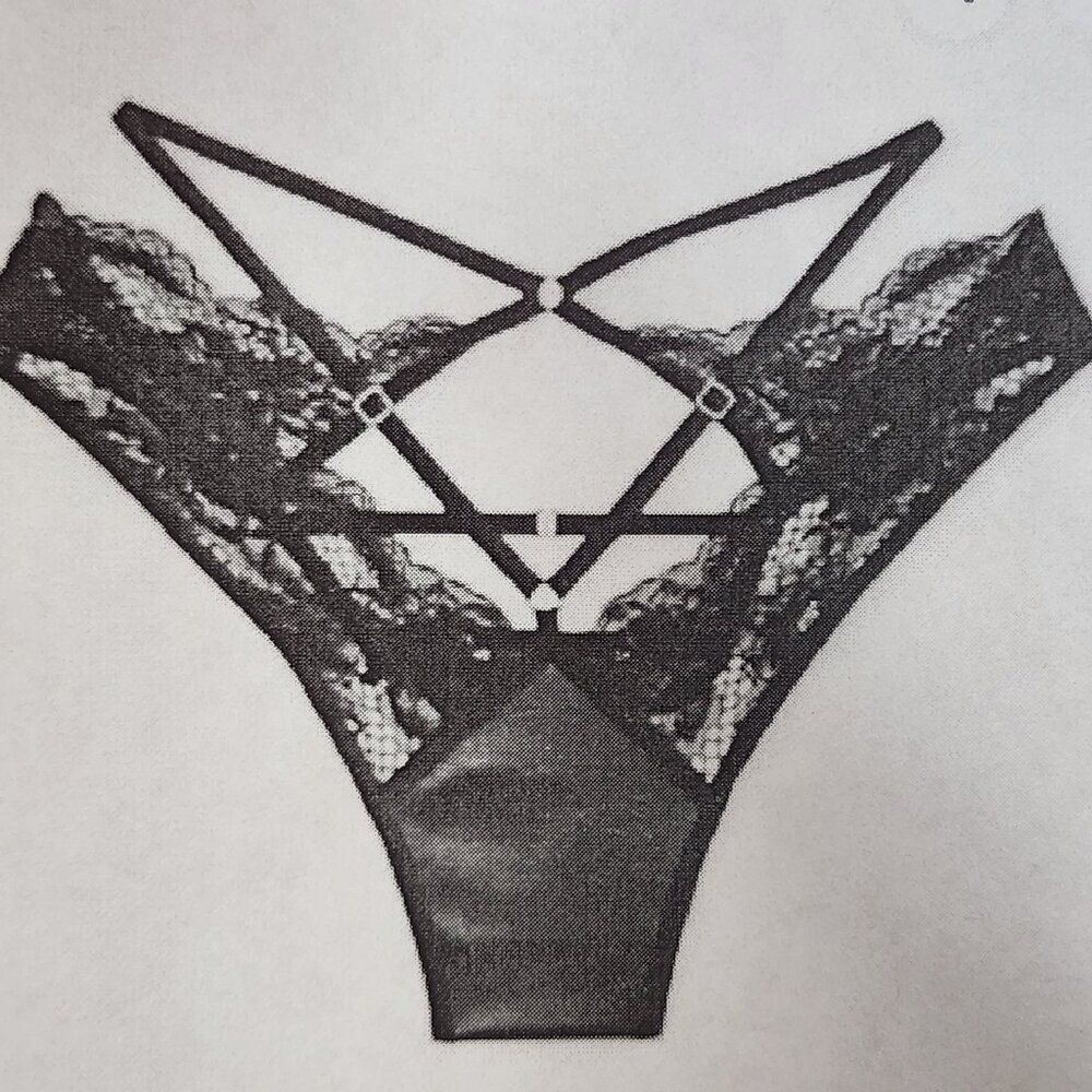 Victoria's Secret Black Faux Leather Lace Open Back Poly Elastane Brazil Panty M - Picture 15 of 16